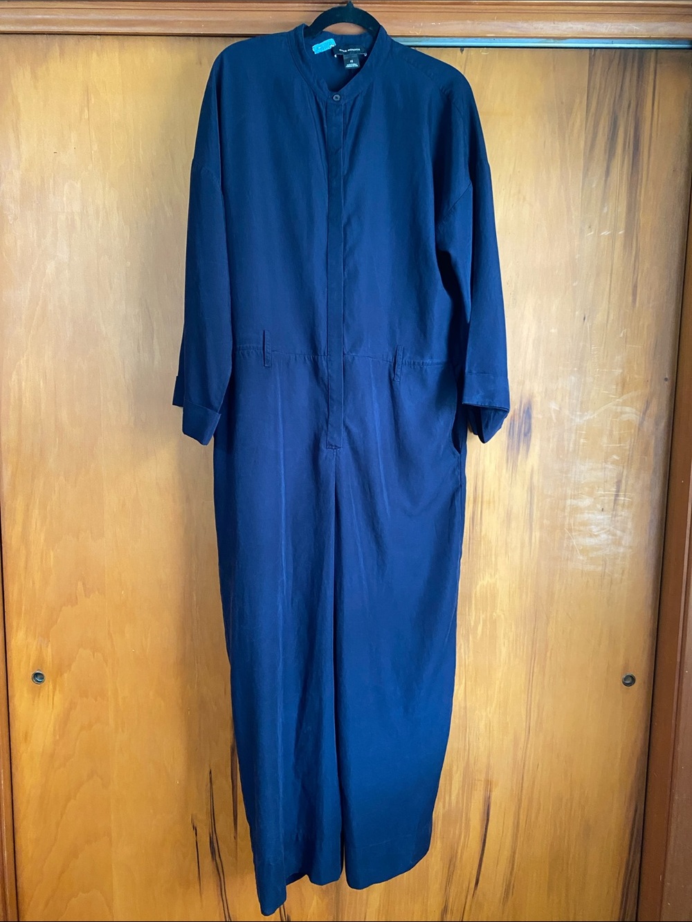 Club Monaco Navy Blue Long Sleeve Jumpsuit Utility Coveralls Pockets Collarless